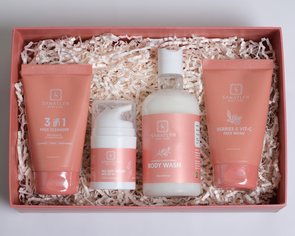 4 - in - 1 Combo Pack - Cleanse, Nourish, Moisturize & Protect with Face Cleanser, Berries & Vitamin C Face Wash, Body Wash & All Day Cream - Sanatlyn Body CareSanatlyn