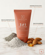 Sanatlyn 3-in-1 Face Cleanser with ingredients on a light background