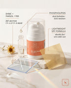 Sanatlyn sunscreen All Day Cream with SPF 30 with product features highlighted on a light background