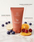 Sanatlyn Berries & Vit-C Face Wash with fruits and vegetables on a light background