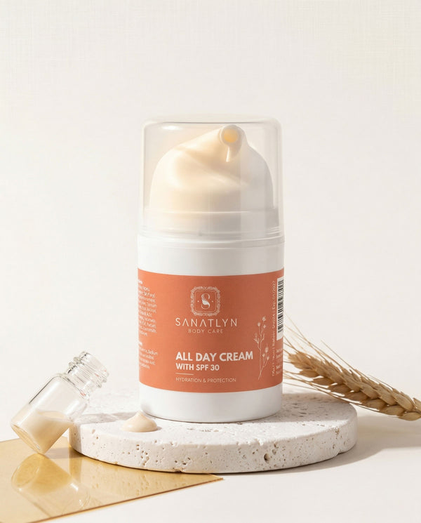 Sanatlyn All Day Cream with SPF 30 on a light background